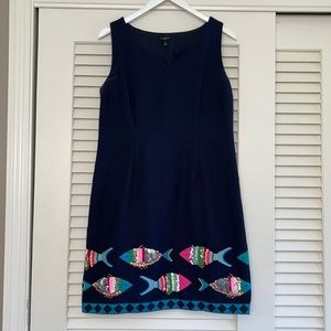Talbots Sheath Dress w Embroidered Beaded Fish Detail